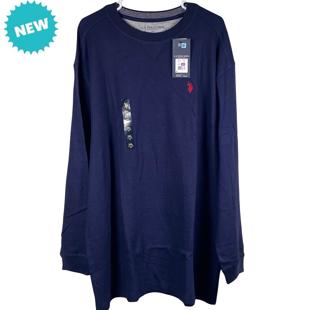 US Polo Assn Thermal Shirt Men's 2XL Logo Waffle Knit Crew Neck Navy Blue New